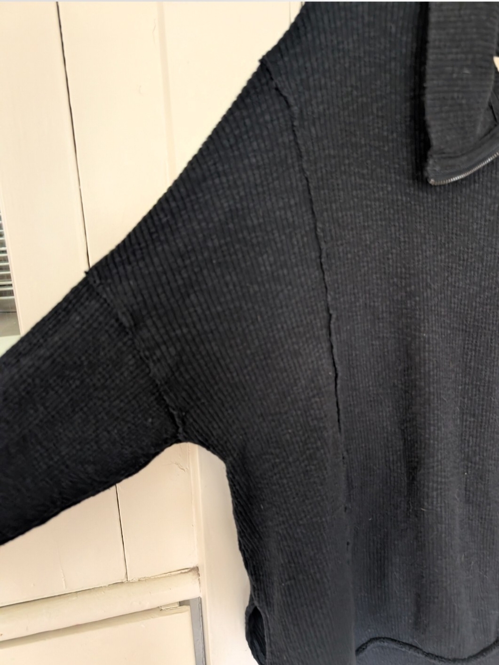 We The Free Black Quarter-Zip Ribbed Long Sleeve Pullover - Oversized Medium - Picture 2 of 8